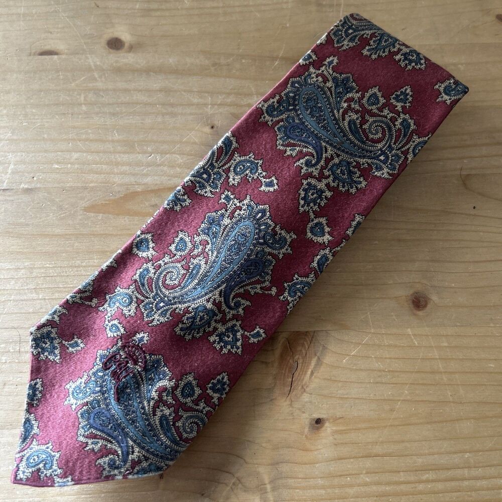 Countess Mara  Sistine Satin Tie Burgundy/Teal Paisley Necktie w Monogram 59x3.5